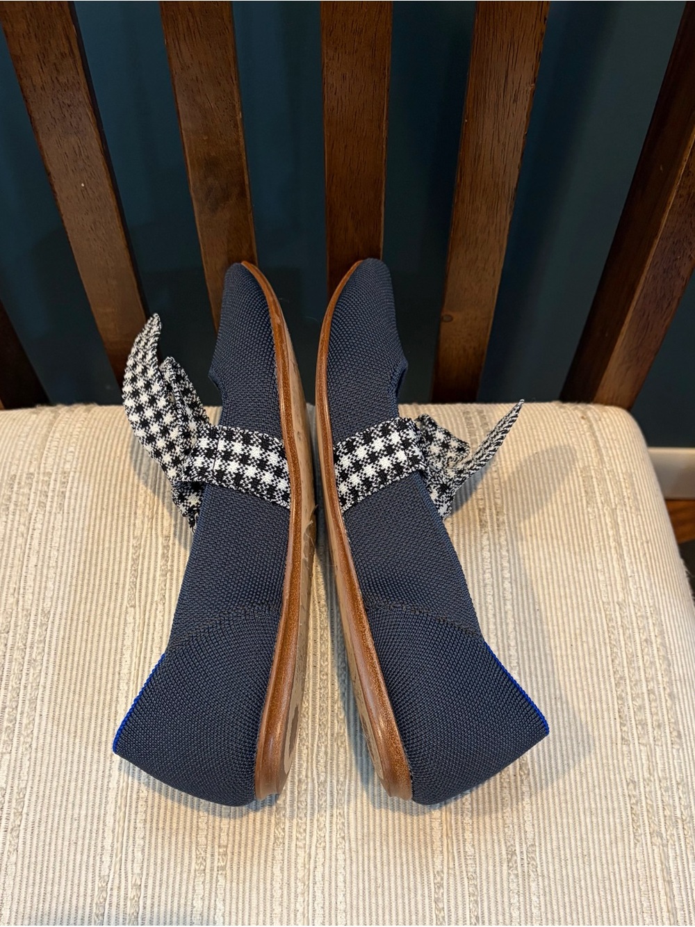 ROTHY’S Pointed Knit Flats with Houndstooth Bow - Navy/Black - Picture 4 of 7